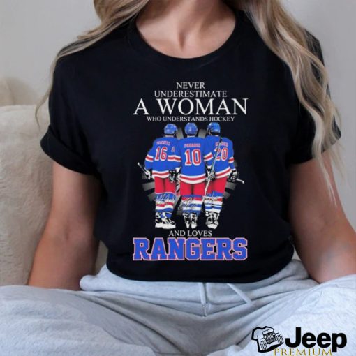 Official never Underestimate A Woman Who Understands Hockey And Loves New York Rangers 2024 Playoffs Signatures Shirt