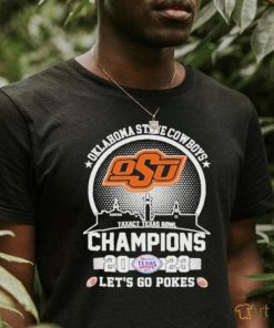 Official oklahoma State Cowboys Skyline 2023 Taxact Texas Bowl Champions Let’s Go Pokes T Shirt