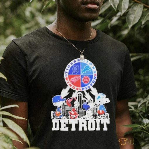 Official peanuts Characters Detroit Sports Teams City Walking Logo T Shirt