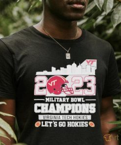 Official virginia Tech Hokies Skyline 2023 Military Bowl Champions Let’s Go Hokies T Shirt