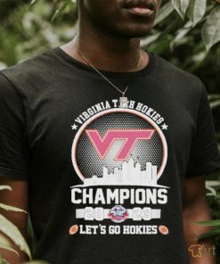 Official virginia Tech Let’s Go Hokies 2023 Military Bowl Champions Skyline T Shirt