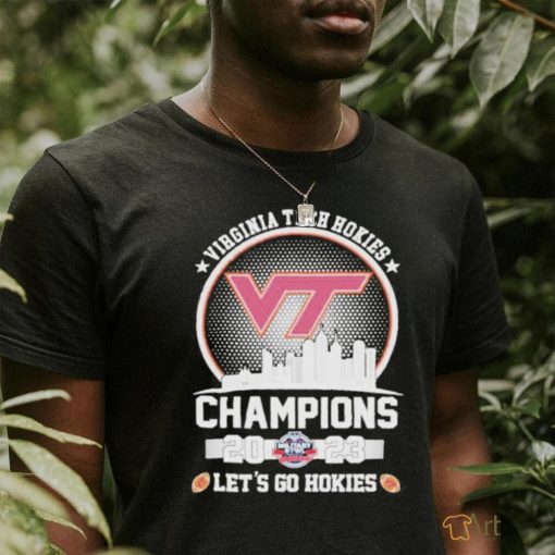 Official virginia Tech Let’s Go Hokies 2023 Military Bowl Champions Skyline T Shirt