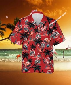 Ohio State Buckeyes Coconut Tree Island Flamingo Play Football Hawaiian Shirt AOP For Men Women