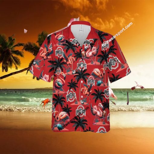 Ohio State Buckeyes Coconut Tree Island Flamingo Play Football Hawaiian Shirt AOP For Men Women