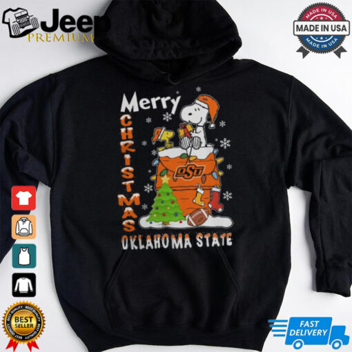 Oklahoma State Cowboys Snoopy And Woodstock Merry Christmas Shirt