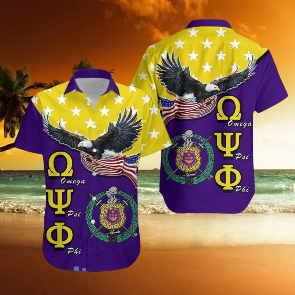 Omega Psi Phi With Eagle Us Flag Hawaiian Shirt For Men And Women