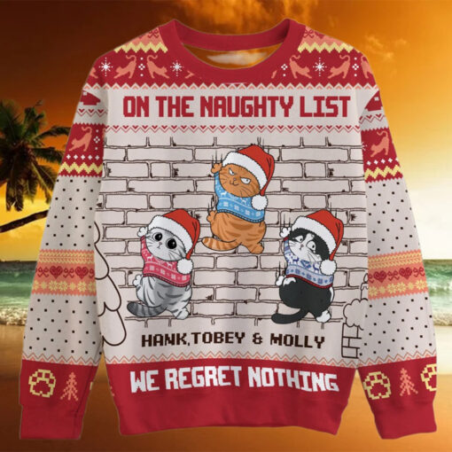 On The Naughty List We Regret Nothing, Personalized All Over Print Sweater, Kid Sweatshirt, Ugly Sweater,