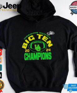 Oregon Ducks 2024 Big Ten Champions football shirt featuring a bold design with the Oregon Ducks logo, Big Ten championship branding, and football elements to celebrate their 2024 victory in the Big Ten conference. Perfect for fans showing pride in the Ducks' success!