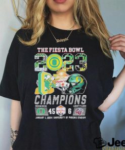 Oregon Ducks Mascot 2023 2024 Fiesta Bowl Champions 45 6 Score Shirt