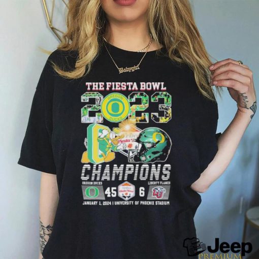 Oregon Ducks Mascot 2023 2024 Fiesta Bowl Champions 45 6 Score Shirt