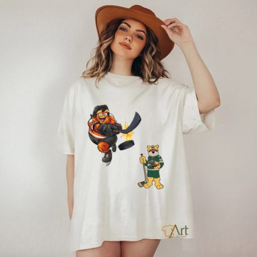 Original Philadelphia Flyers VS Minnesota Wild NHL 2024 mascot cartoon hockey shirt