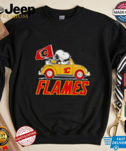 Original Snoopy and Woodstock driving Calgary Flames car shirt