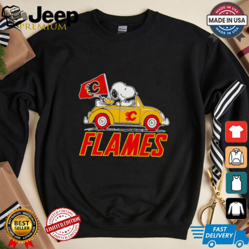 Original Snoopy and Woodstock driving Calgary Flames car shirt