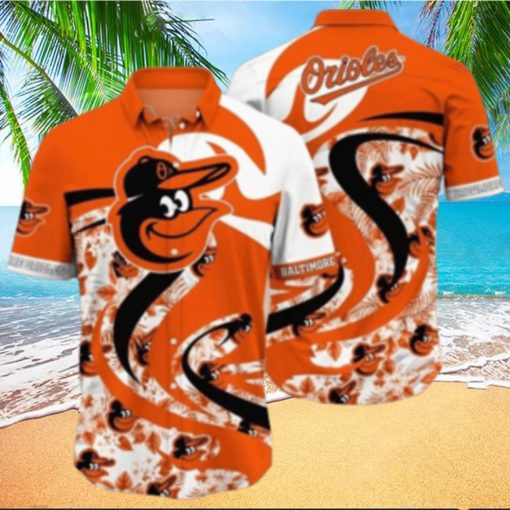 Orioles Aloha Shirt With Bold Logo Swirls And Tropical Florals