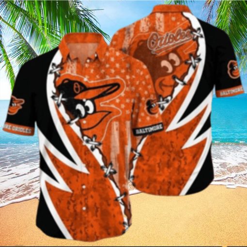 Orioles Aloha Shirt With Dynamic Swirl And Star Pattern In Team Colors