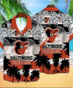 Orioles Exotic Black And White Palms Baseball Aloha Shirt