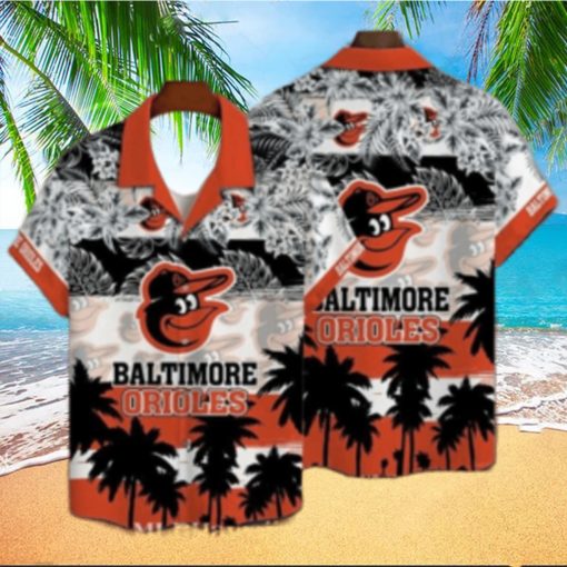 Orioles Exotic Black And White Palms Baseball Aloha Shirt