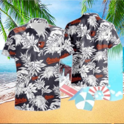 Orioles Monochrome Floral And Team Logo Casual Hawaiian Shirt