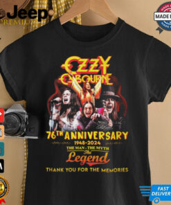 Ozzy Osbourne 76th Anniversary Tribute T-shirt featuring bold graphics celebrating the legendary rock icon's career and legacy.