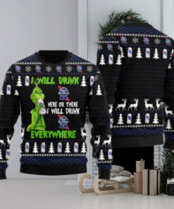 Pabst Blue Ribbon Grinch Will Drink Everywhere Ugly Sweater