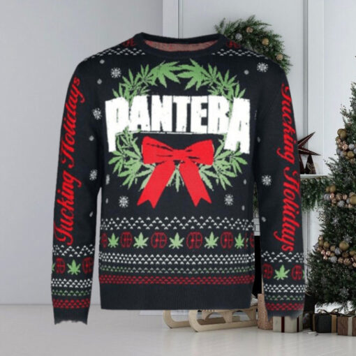 Pantera Christmas Wreath Fucking Holiday Snowy Pattern Ugly Christmas Sweater