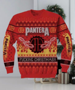 Pantera Fucking Christmas Snake In Flame Pattern Knitted Ugly Christmas Sweater