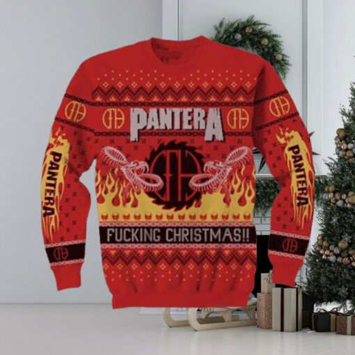 Pantera Fucking Christmas Snake In Flame Pattern Knitted Ugly Christmas Sweater