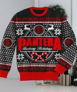 Pantera Fucking Holidays Candy Crane With Snowflakes Pattern Knitted Ugly Christmas Sweater