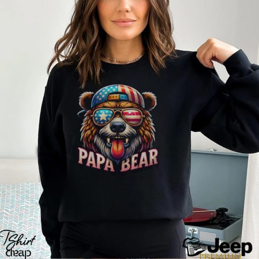 Papa Bear Fathers Day Us American Flag Best Dad Men’s T shirt