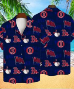 Patriotic Boston Red Sox Hawaiian Shirt With Flags And Baseballs