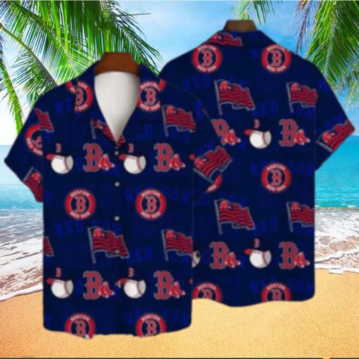 Patriotic Boston Red Sox Hawaiian Shirt With Flags And Baseballs