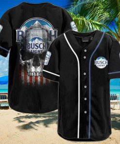 Patriotic US Flag Black Skull Busch Light Beer Baseball Jersey