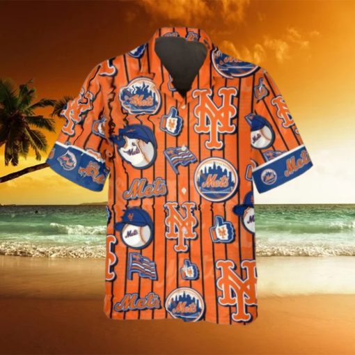 Pattern Logo New York Mets Hawaiian Shirt, New York Mets Aloha Shirt, MLB Hawaiian Shirt