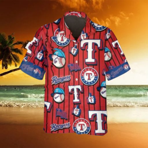 Pattern Logo Texas Rangers Hawaiian Shirt, Texas Rangers Aloha Shirt, MLB Hawaiian Shirt