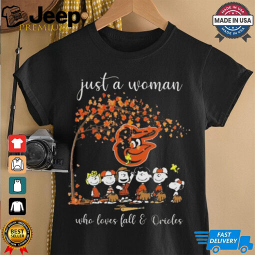 Peanuts Characters Just A Girl Who Loves Fall And Baltimore Orioles 2024 Shirt