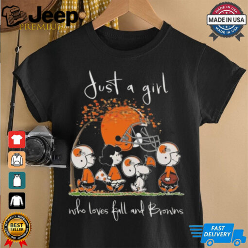 Peanuts Characters Just A Girl Who Loves Fall And Cleveland Browns 2024 Shirt