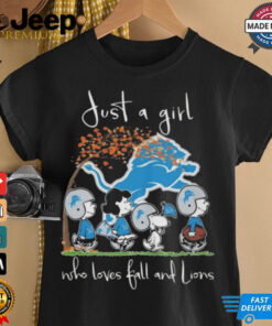 Peanuts Characters Just A Girl Who Loves Fall And Detroit Lions 2024 Shirt