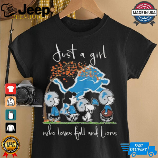 Peanuts Characters Just A Girl Who Loves Fall And Detroit Lions 2024 Shirt