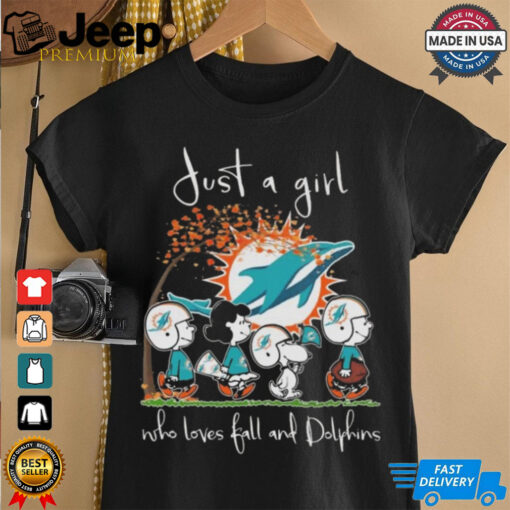 Peanuts Characters Just A Girl Who Loves Fall And Miami Dolphins 2024 Shirt