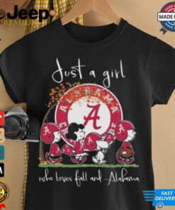 Peanuts Characters Just A Girl Who Loves fall And Alabama Crimson Tide 2024 Shirt