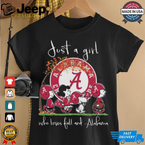 Peanuts Characters Just A Girl Who Loves fall And Alabama Crimson Tide 2024 Shirt