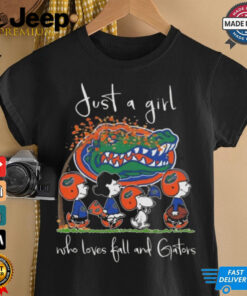 Peanuts Characters Just A Girl Who Loves fall And Florida Gators 2024 Shirt