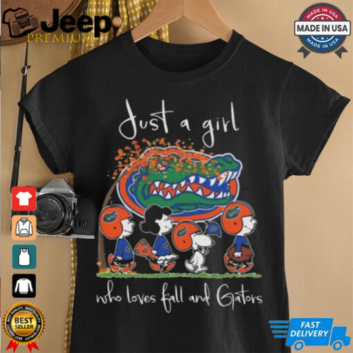 Peanuts Characters Just A Girl Who Loves fall And Florida Gators 2024 Shirt