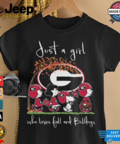 Peanuts Characters Just A Girl Who Loves fall And Georgia Bulldogs 2024 Shirt