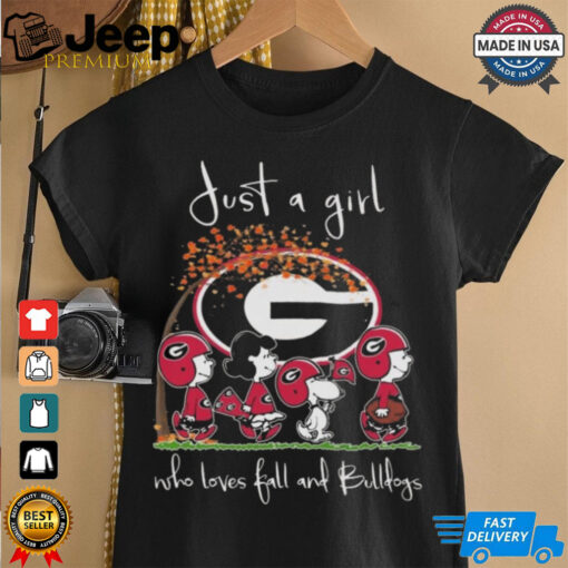 Peanuts Characters Just A Girl Who Loves fall And Georgia Bulldogs 2024 Shirt