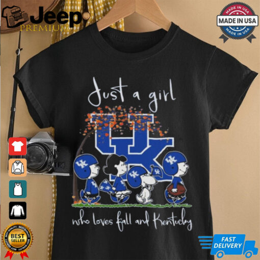 Peanuts Characters Just A Girl Who Loves fall And Kentucky Wildcats 2024 Shirt