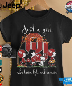 Peanuts Characters Just A Girl Who Loves fall And Oklahoma Sooners 2024 Shirt