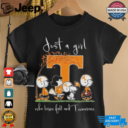 Peanuts Characters Just A Girl Who Loves fall And Tennessee Vols 2024 Shirt