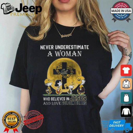 Peanuts Characters Never Underestimate A Woman Who Believes In Jesus And Loves California Golden Bears Shirt