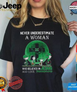 Peanuts Characters Never Underestimate A Woman Who Believes In Jesus And Loves Marshall Thundering Herd Shirt